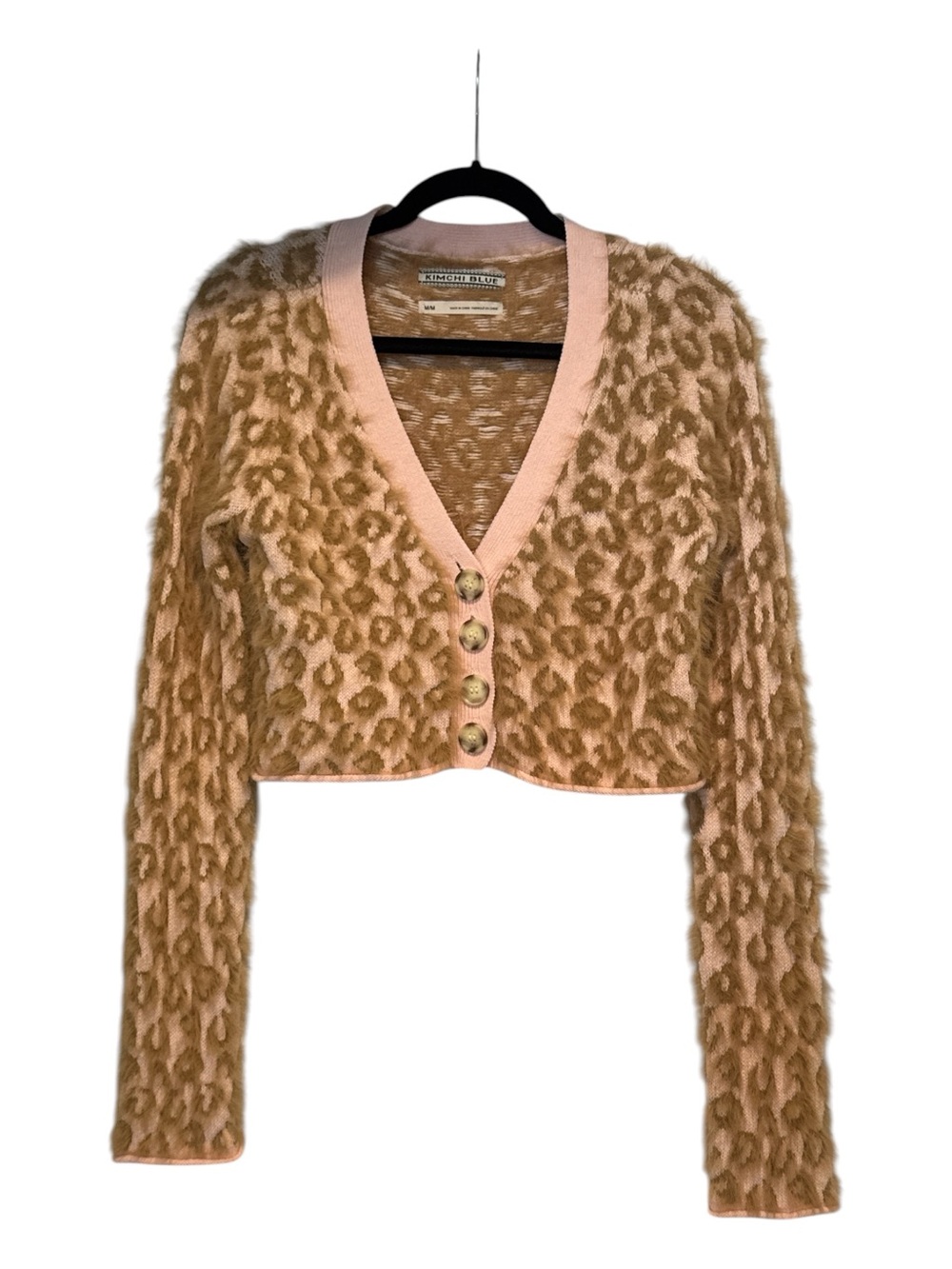 UO Kimchi Blue Meo Leopard Eyelash Cropped Cardigan Blush Multi Size M - Picture 6 of 14